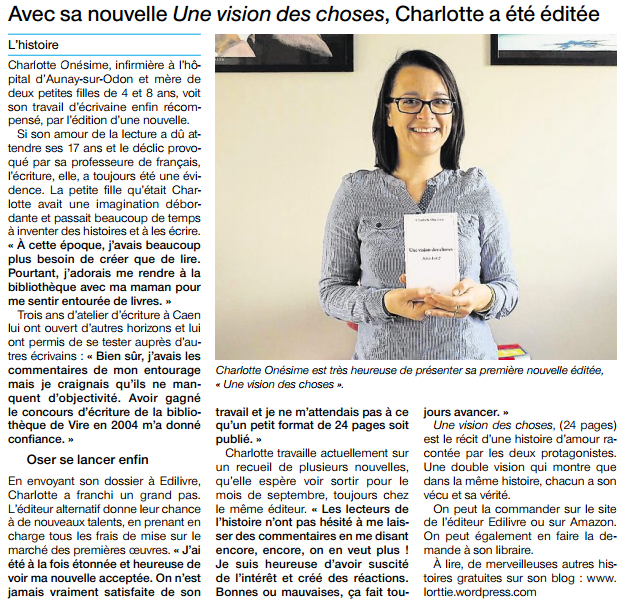 article_Ouest_France_Charlotte_Onésime_2015_Edilivre