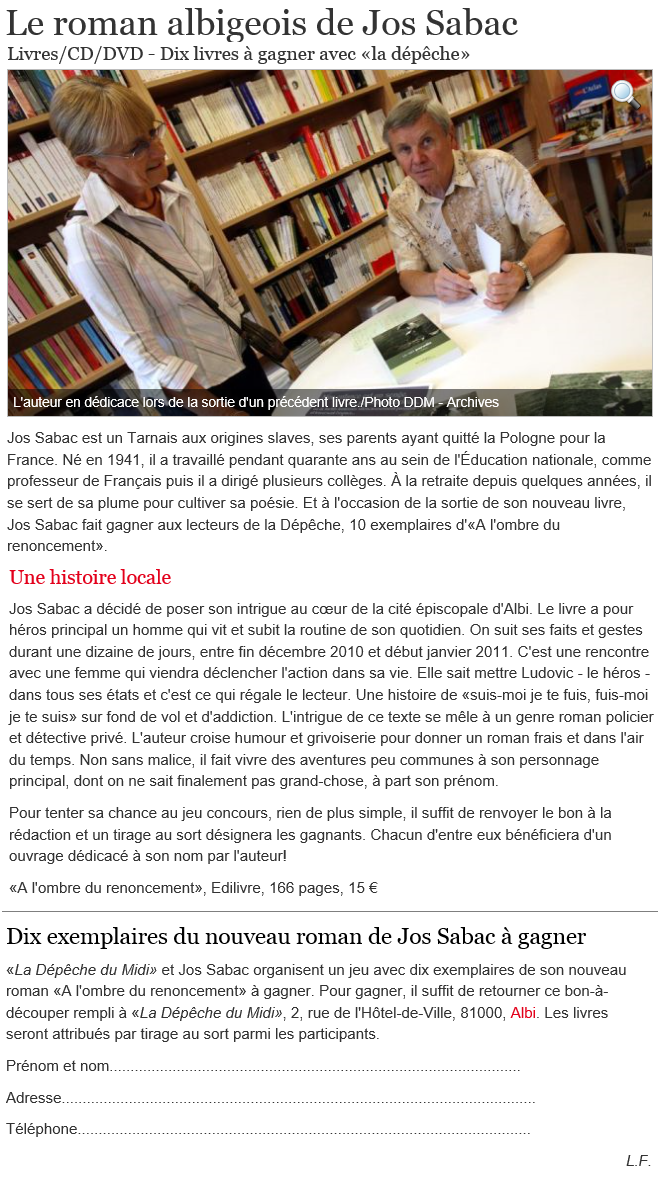 article_La_Dépêche_du_Midi_Jos_Sabac_2015_Edilivre