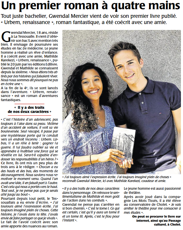 article_Le_Courrier_de_l_Ouest_Gwendal_Mercier_Mathilde_Karekezi_2015_Edilivre
