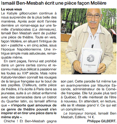 article_Ouest_France_Ismaël_BEN_MESBAH_2015_Edilivre