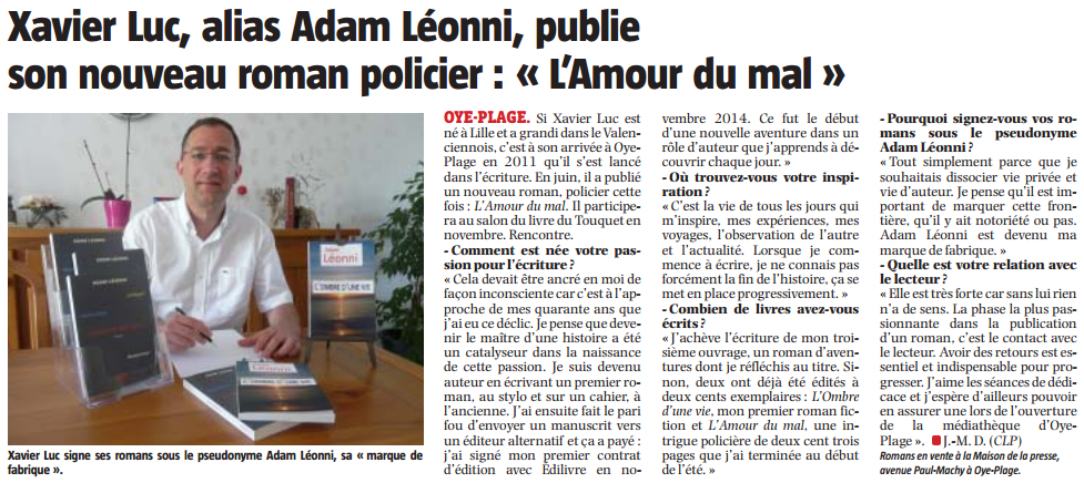 article_La_Voix_du_Nord_Adam_Léonni_2015_Edilivre
