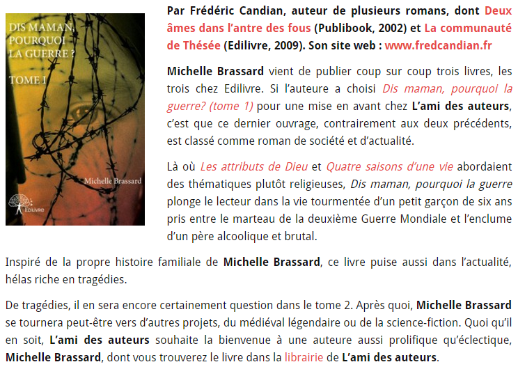 article_Lamidesauteurs.fr_Michelle_Brassard_2015_Edilivre