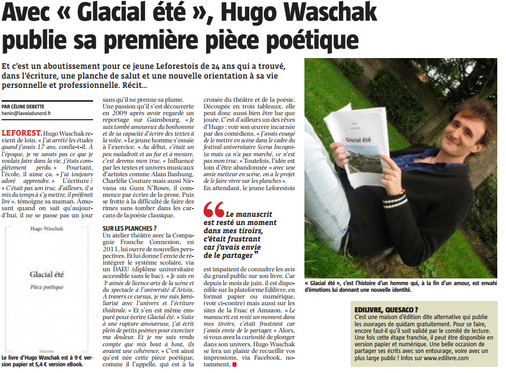 article_La_Voix_du_Nord_Hugo_Waschak_2015_Edilivre