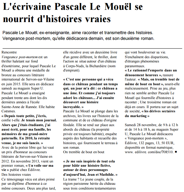 article_Ouest_France_Pascale_Le_Mouël_2015_Edilivre