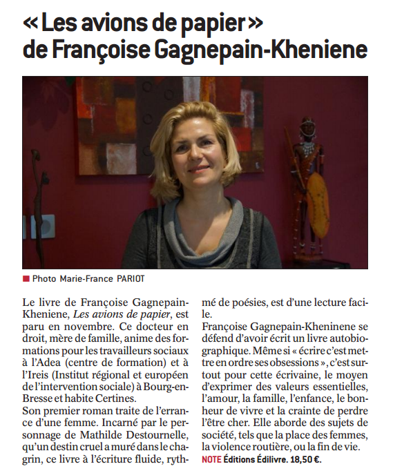 article_Le_Progrès_Françoise_Gagnepain-Kheniene_2016_Edilivre