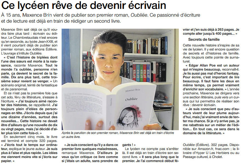 article_Ouest_France_Maxence_Brin_2016_Edilivre