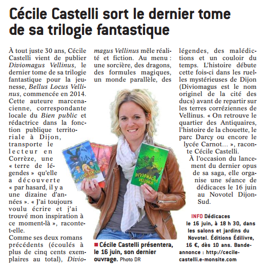 article_Le Bien Public Cecile Castelli Le Rappel de Vellinus_2016_Edilivre