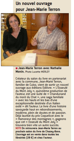 article_Le Progrès Jean-Marie Terron Les Esseulés du mont Joly_2016_Edilivre