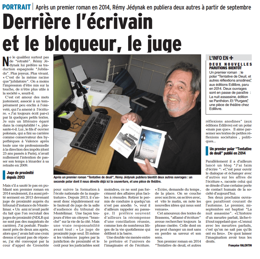 article_Le Dauphiné Libéré_Rémy Jédynak_2016_Edilivre