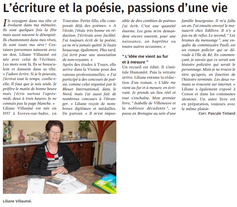 article_La Nouvelle République_Liliane Villaumé