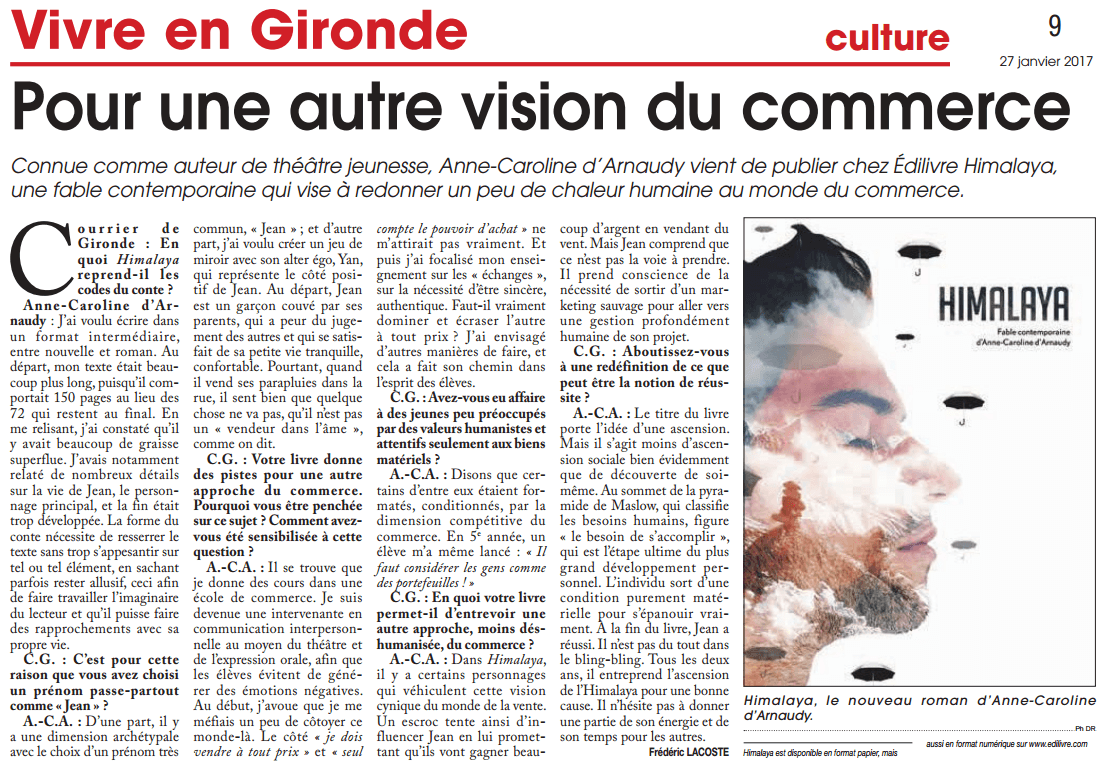article_Le Courrier Français Gironde_Anne Caroline d'Arnaudy