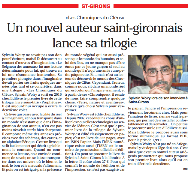 article_Le Petit Journal Ariège _Sylvain Woiry_2017_Edilivre