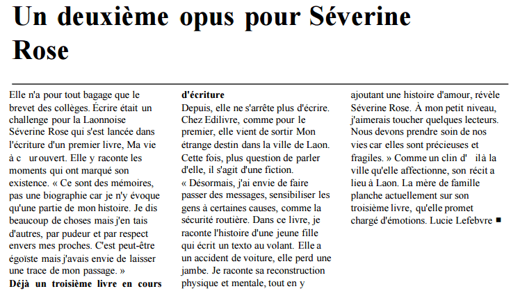 article_L'Union_Séverine Rose_2017_Edilivre