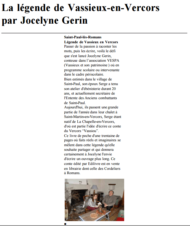 article_Le Dauphiné Libéré_Jocelyne Gerin_2017_Edilivre