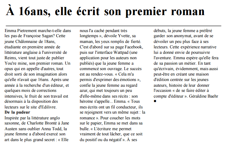 article_L'Union_Emma Piètrement_2017_Edilivre