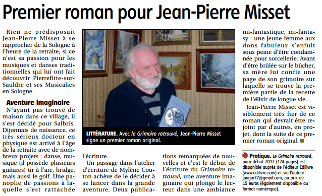 article_Le Berry Républicain_Jean Pierre Misset_2017_Edilivre