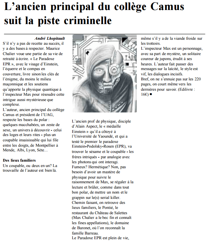 article_La Dépêche Du Midi_Maurice Chalier_2017_Edilivre