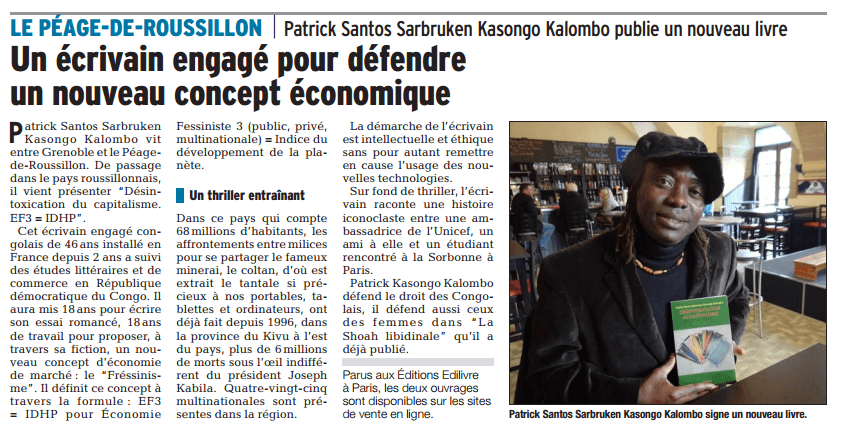 article_Le Dauphiné Libéré_ Patrick Santos Sarbruken Kasongo Kalombo_2017_Edilivre