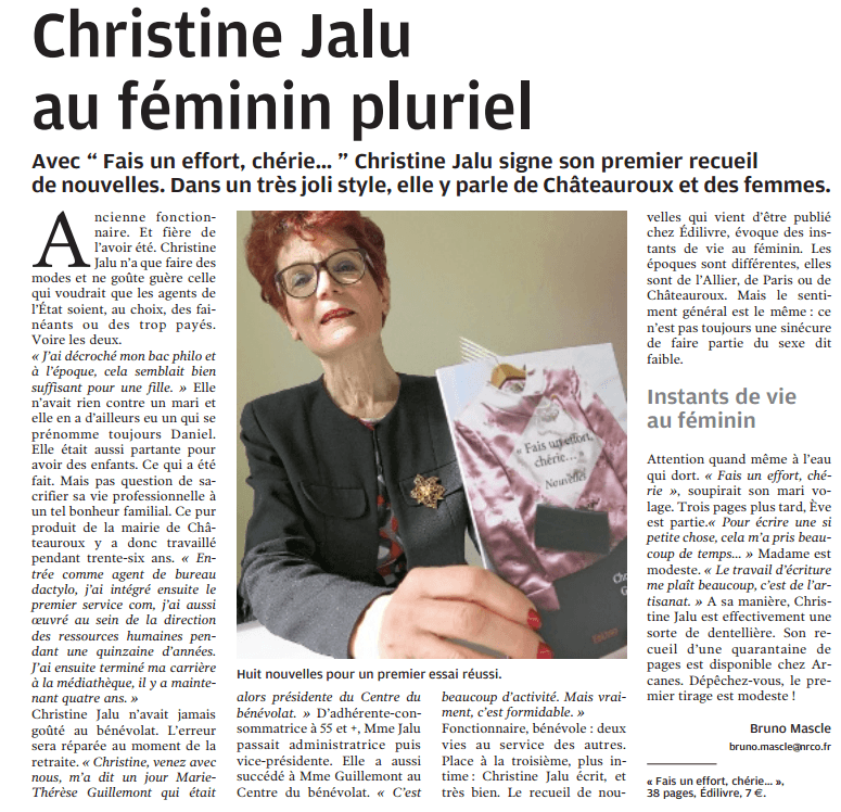 article_La Nouvelle République_Christine G. Jalu_2017_Edilivre