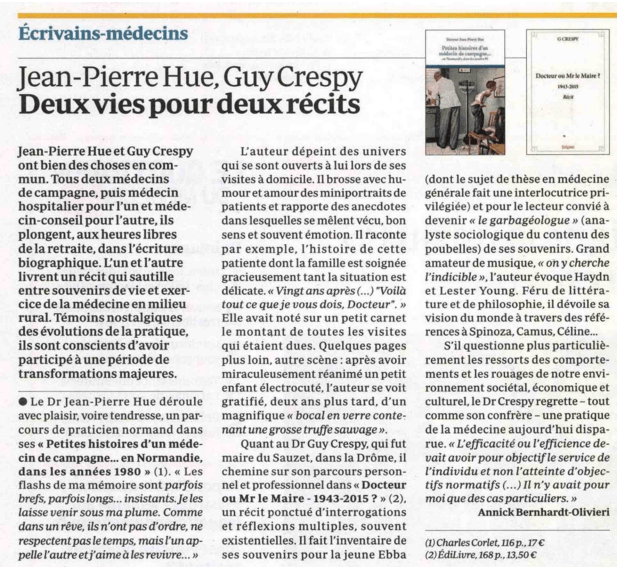 article_Le Quotidien Du Médecin_G.Crespy_2017_Edilivre