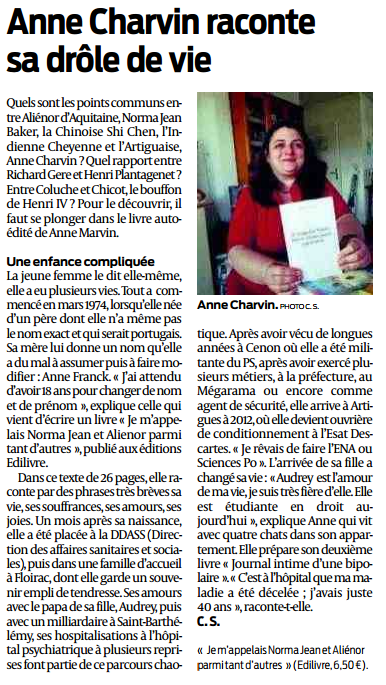 article_Sud Ouest (Bordeaux)_Anne Charvin_2017_Edilivre