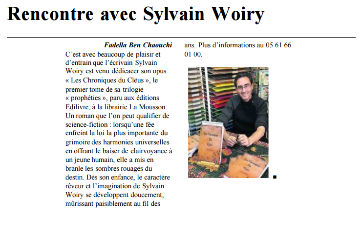 article_La Dépêche Du Midi _Sylvain Woiry_2017_Edilivre