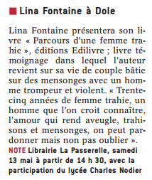 article_Le Progrès Dole Et Nord Jura_Lina de Fontaine_2017_Edilivre