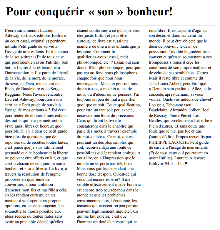 article_Le Courrier Picard _Laurent Aileway_2017_Edilivre