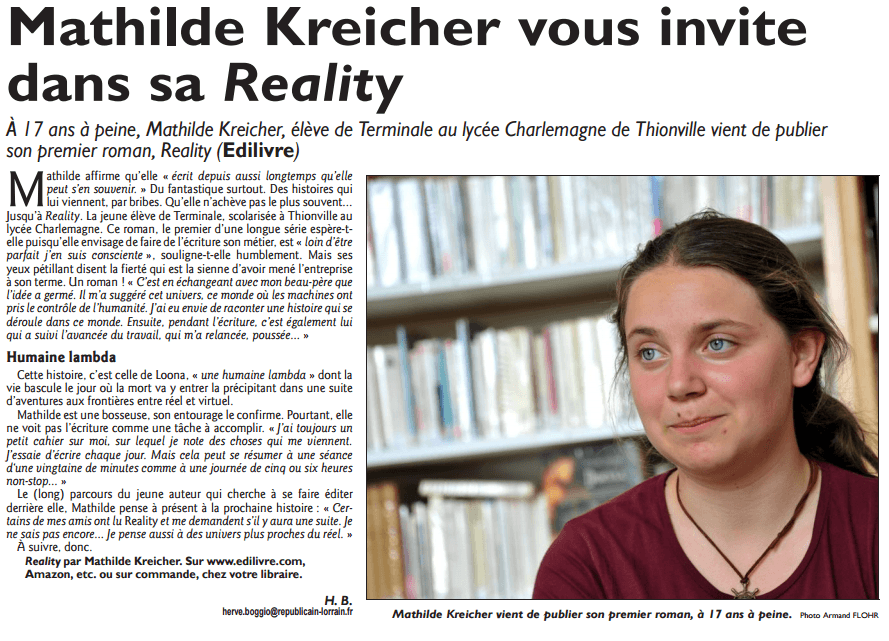article_Le Républicain Lorrain_Mathilde Kreicher_2017_Edilivre