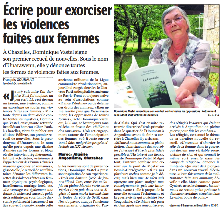 article_La Charente Libre _Unarawenn_2017_Edilivre