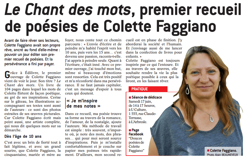 article_Le Progrès _Colette Faggiano_2017_Edilivre