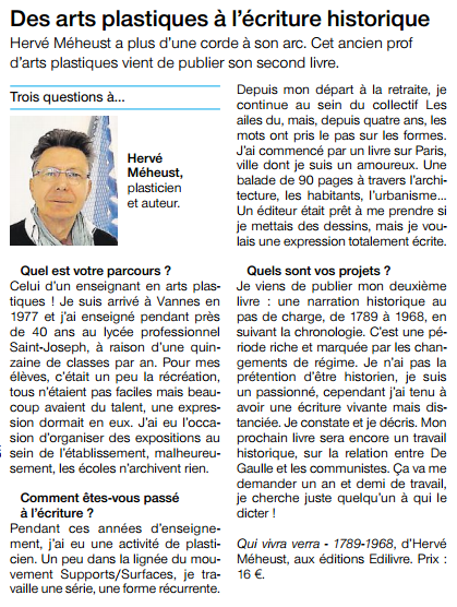 article_Ouest France_Hervé Méheust_2017_Edilivre