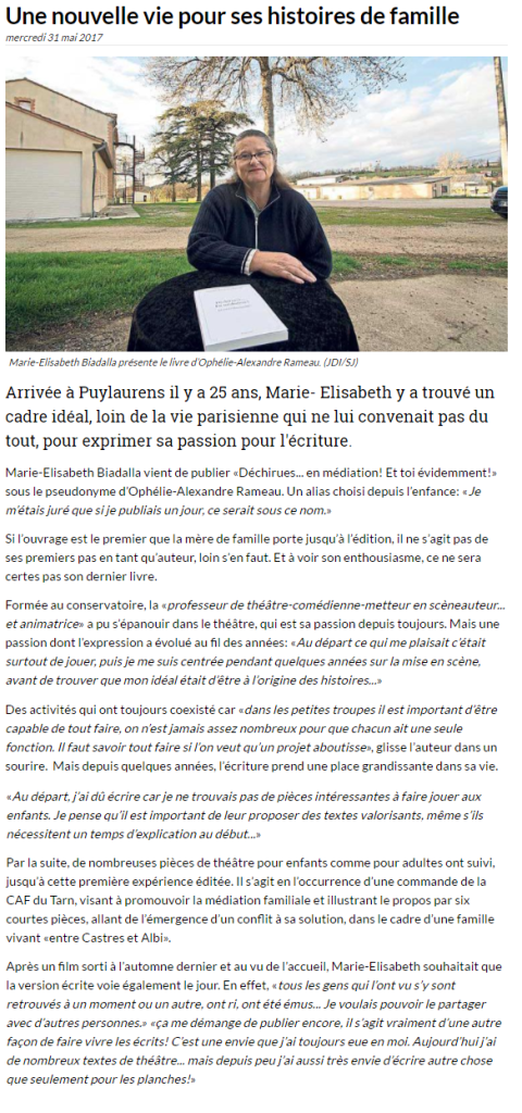 article_Le Journal d'ici_Ophélie-Alexandre Rameau_2017_Edilivre