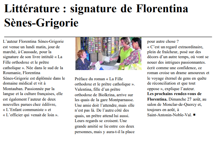 article_La Dépêche Du Midi Tarn Et Garonne _Florentina Sènes-Grigorie_2017_Edilivre