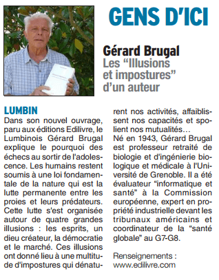 article_Le Dauphiné Libéré_Gérard Brugal_2017_Edilivre