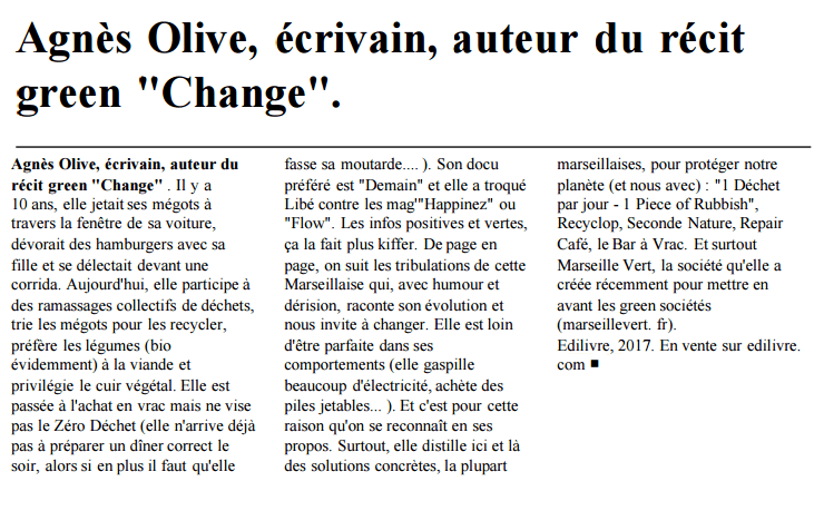 article_La Provence _ Agnès Olive_2017_Edilivre