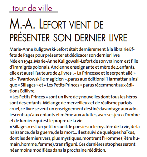 article_La Dépêche Du Midi _Marie-Anne Lefort_2017_Edilivre
