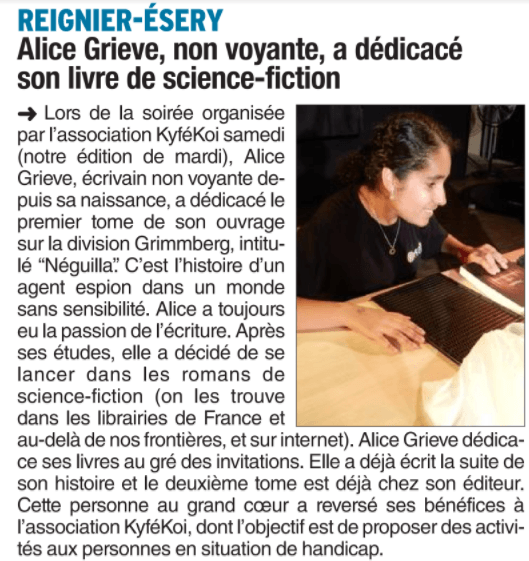 article_Le Dauphiné Libéré_Alice Grieve_2017_Edilivre