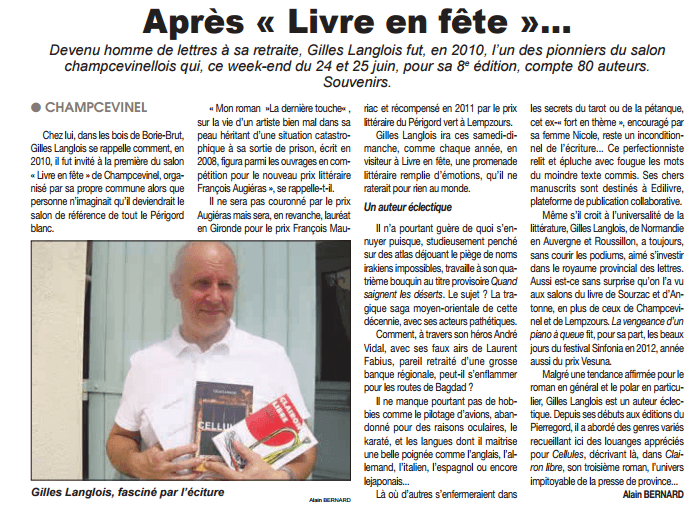 article_Le Courrier Français Dordogne _Gilles Langlois_2017_Edilivre