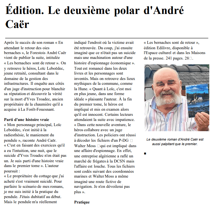 article_Le Télégramme _André Caër_2017_Edilivre