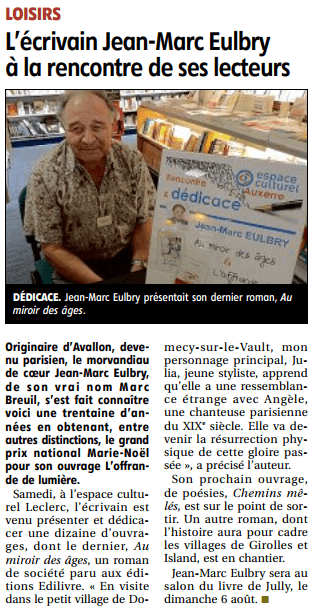 article_L' Yonne Républicaine _Jean-Marc Eulbry_2017_Edilivre