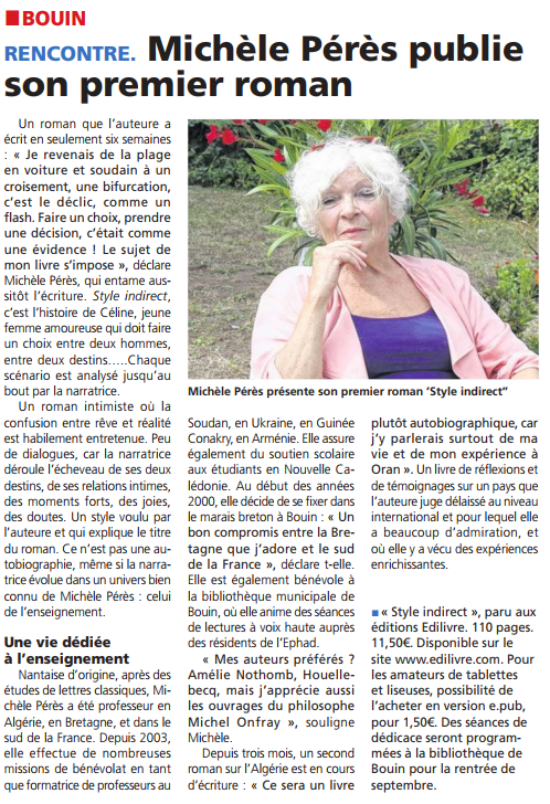 Article_Le Courrier Vendéen_Michèle Pérès_2017_Edilivre
