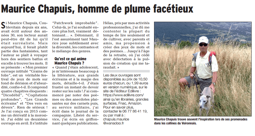 Article_Le Dauphiné_Maurice Chapuis_2017_Edilivre