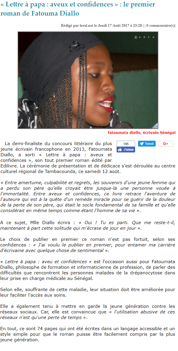 Article_leral.net_Fatouma Diallo_2017_Edilivre