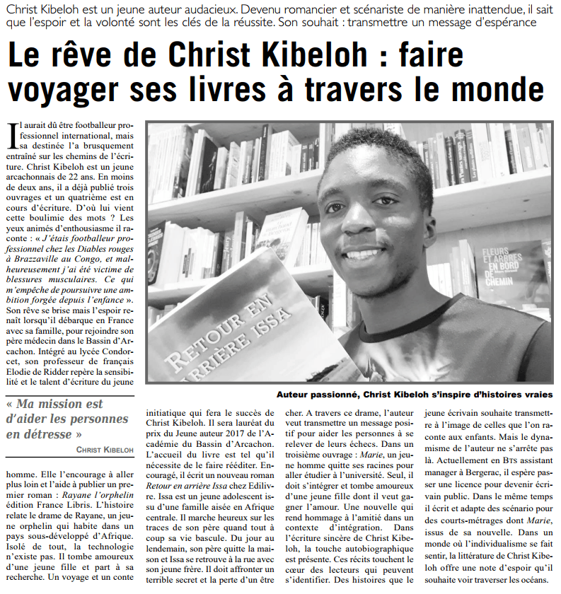 Article_L' Echo Dordogne _Christ Kibeloh_2017_Edilivre