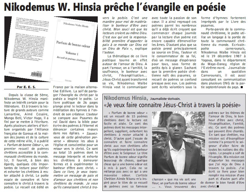 Article_L'Oeil du Sahel_Nikodemus Waibe Hinsia_2017_Edilivre