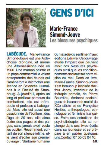article_Le Dauphiné Libéré_Marie-France Simond-Jouve_2017_Edilivre