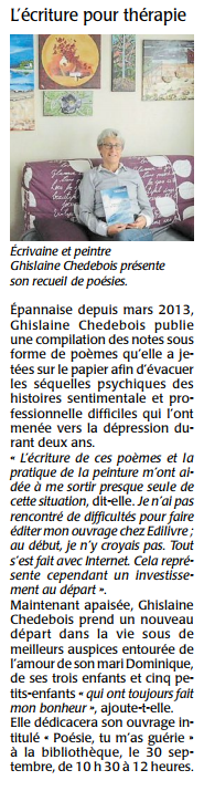 article_Le Courrier De L'ouest Deux-Sèvres_GHISLAINE CHEDEBOIS_2017_Edilivre