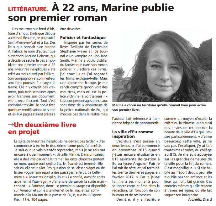 Article_L' Informateur D'eu_Marine A. PATRICIA_2017_Edilivre