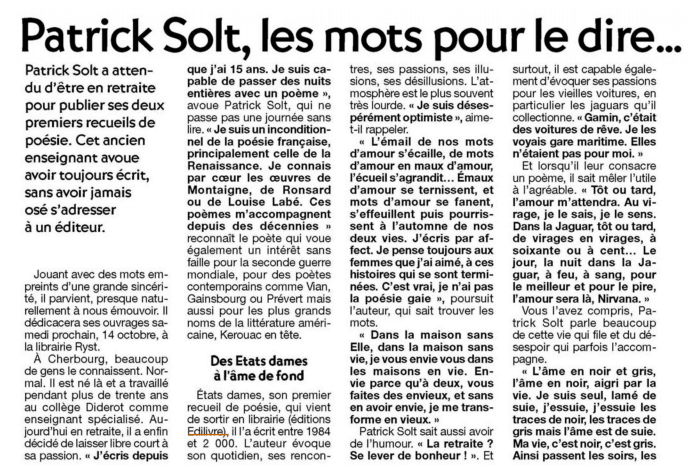 Article_La Presse De La Manche Cherbourg_ Patrick Solt_2017_Edilivre